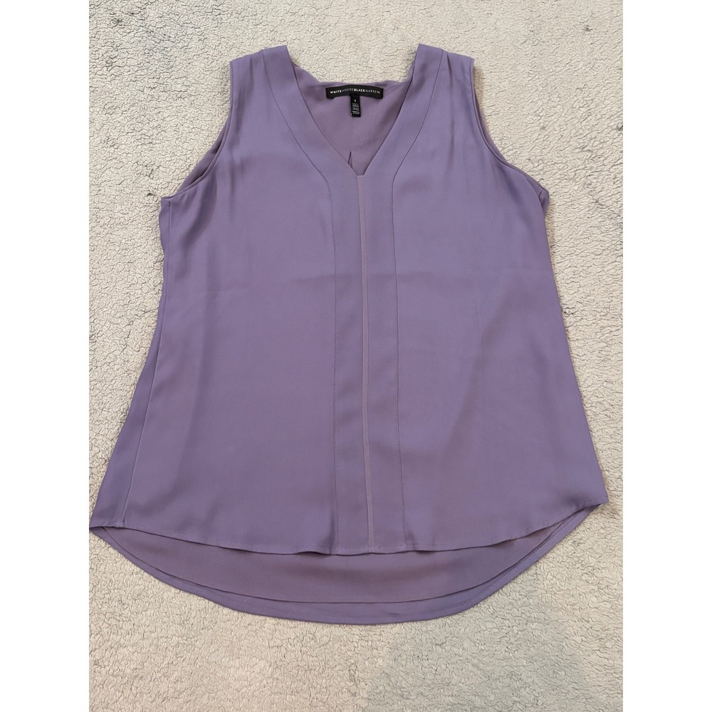 White House Black Market Purple V-Neck Sleeveless Blouse Top Size 4 Pleated Back